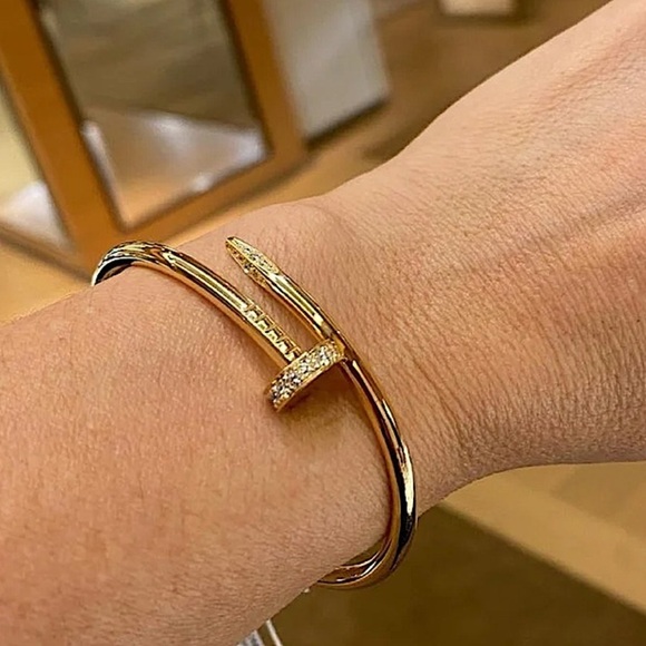 Gold Plated Nail Zircon Bangle Bracelet - Picture 3 of 14